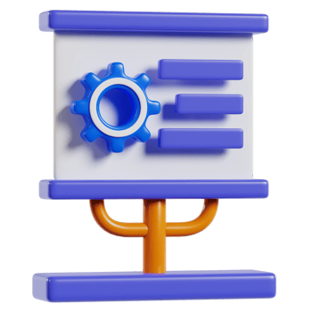 A colorful presentation board with a gear icon, symbolizing planning or project management. png