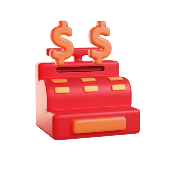 A colorful cash register with dollar signs, symbolizing retail and financial transactions. png