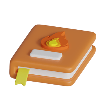 A stylized orange notebook with a flame icon, suggesting creativity or ideas. png