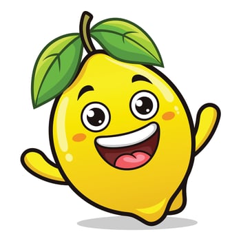 a cartoon lemon character with a green leaf vector
