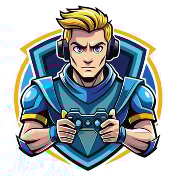 a male gamer with headphones holding a controller vector