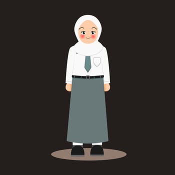 cartoon of pretty muslim girl wearing indonesian senior high school uniform vector