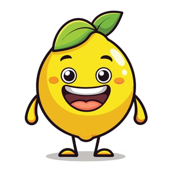 a cartoon lemon character with a green leaf on its head vector