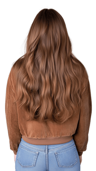 Woman with Long Wavy Hair in Brown Jacket on Transparent Background png