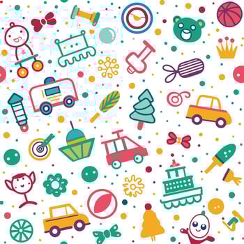 a colorful pattern with various toys and objects vector