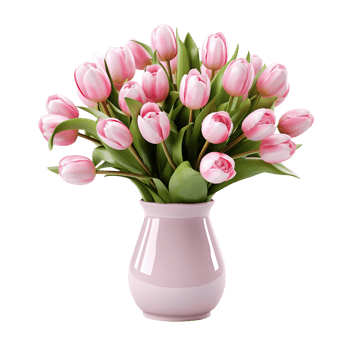 pink tulips in a vase isolated on transparent background png