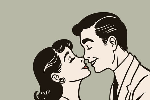 Kissing couple in retro style. illustration. Happy Valentine's Day. Love and flirt concept vector