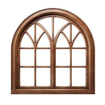 Wooden arched brown window isolated on transparent background png