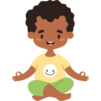 Happy afro american cute boy meditating png