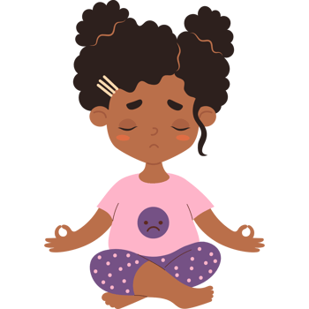 Thoughtful sad girl in lotus pose meditates png