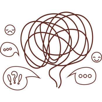 Confused thoughts and tangled tangle with question mark png