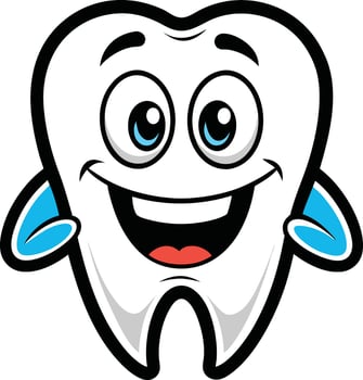 A cartoon tooth with blue eyes and a smile vector