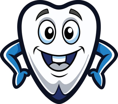 A cartoon tooth with blue eyes and arms vector