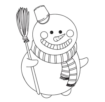 Cute snowman character. Coloring page for christmas, new year vector