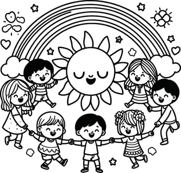 Children coloring pages with sun and stars vector