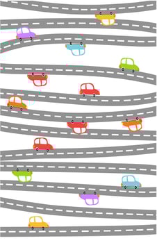 Cute Straight highway illustration with colorful cars vector