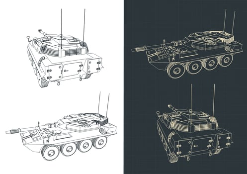Heavy armoured fighting vehicle blueprints illustrations vector