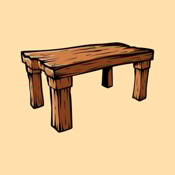 wooden old table isolated drawing line art style sketch classic vintage design illustration vector