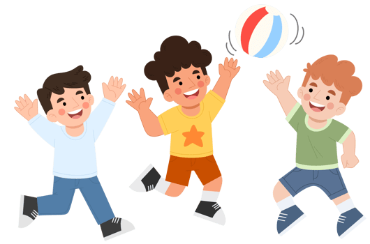 Boys playing throwing balls cartoon illustration png