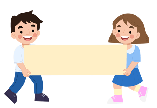Illustration of boy and girl carrying banners png