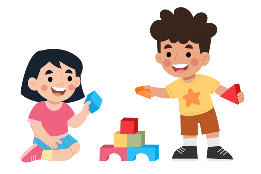 Illustration of happy kids playing with building blocks png