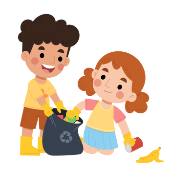 Illustration of kids picking up trash png