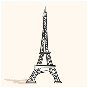 Eiffel Tower With illustration style doodle and line art vector