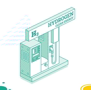 Hydrogen fuel filling station h2. Isometric outline concept. Object isolated on white background. Clean ecology energy. vector