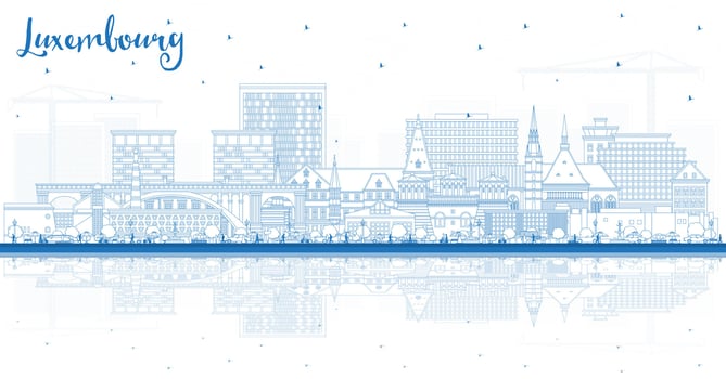 Outline Luxembourg City Skyline with Blue Buildings and reflections. Luxembourg Cityscape with Landmarks. Business Travel and Tourism Concept with Historic Architecture. vector