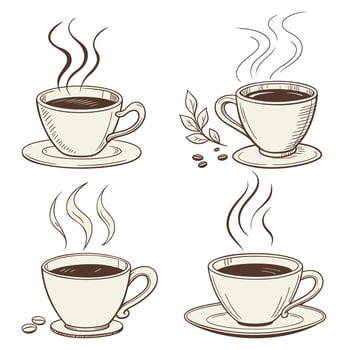 side view coffee tea cup with smoke vector