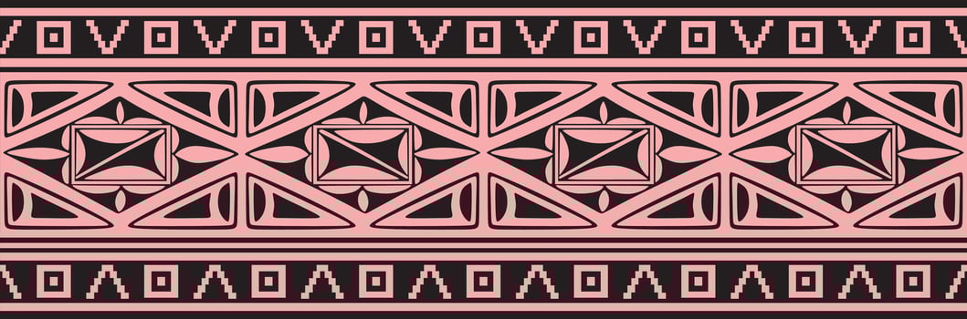 seamless pink and black border ornament. Native American tribes framework. vector