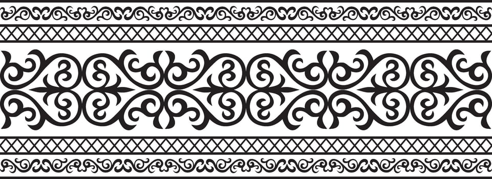 monochrome seamless Kazakh national ornament. Ethnic pattern of the nomadic peoples of the great steppe, the Turks. Border, frame Mongols, Kyrgyz, Buryats, Kalmyks. vector