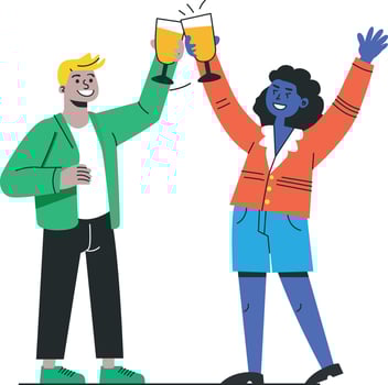 A flat illustration of two persons drinking cheers to success vector