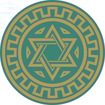 round gold and green jewish national ornament. Star of David. Semitic folk circle, pattern. Israeli ethnic sign, ring vector