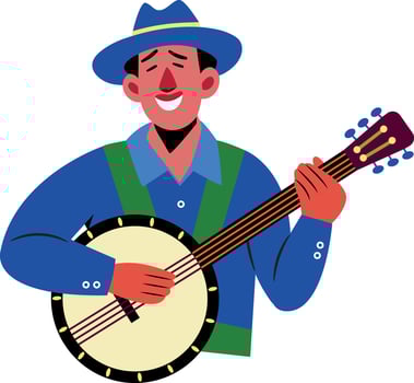 A flat character illustration of happy banjo player vector