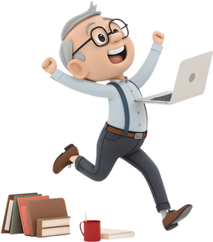 Playful Cartoon Character Tackles Office Tasks with Enthusiasm. . png