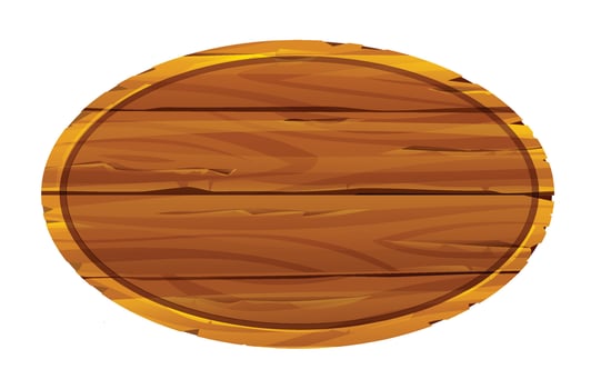Oval shaped wooden board with smooth surface and visible wood grain texture. Cartoon illustration vector