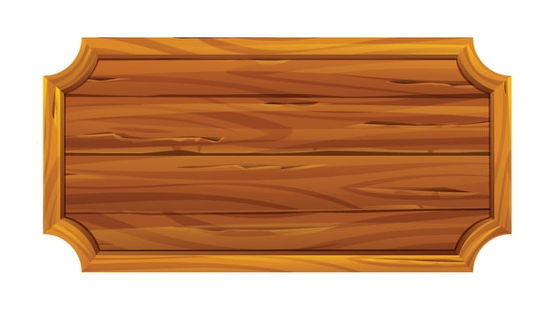 Vintage wooden signboard with smooth surface and visible wood grain texture. Cartoon illustration vector
