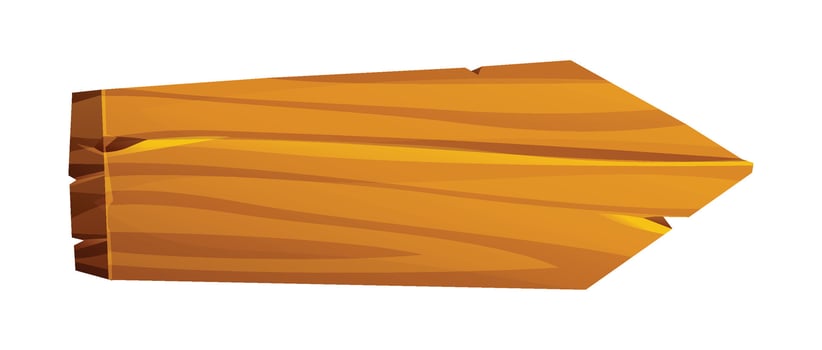 Wooden arrow sign pointing right with textured surface isolated on white background vector