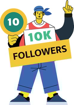 A flat illustration of an influencer celebrating 10k followers vector