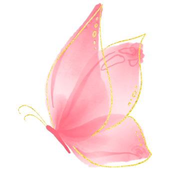 A pink watercolor butterfly with gold lines png
