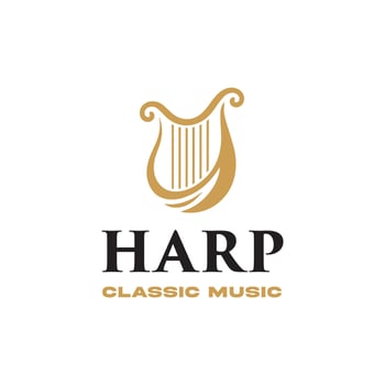 Classic Golden Harp Music Instrument Logo Design vector