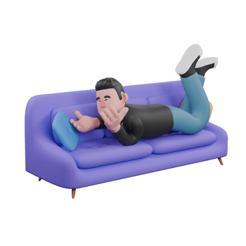 3D Screenwriter Character. A Male Screenwriter lies on his stomach on a sofa with one hand supporting his chin, eyes closed.Artistic Illustration png