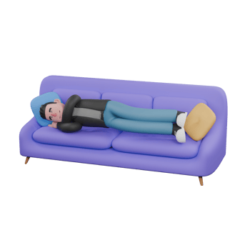 Cartoon-Style 3D Model. A Male Screenwriter lies on his side on a sofa with his hands under his cheeks, eyes closed, tired expression.Cartoon Screenwriter Illustration Design png