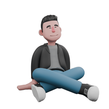 Professional Screenwriter Cartoon Design. A Male Screenwriter sits on the floor with his legs crossed, arms at his sides, and eyes closed, expression relaxed. Artistic Model. png