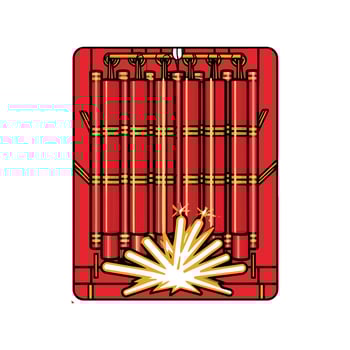 A red and white card with a firework on it vector
