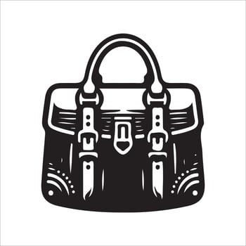 A black and white illustration of a handbag vector