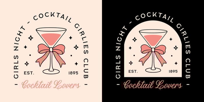 Cocktail lovers girls night besties squad birthday bachelorette party invitation card shirt design martini glass bow black pink coquette preppy fancy aesthetic printable cut file vector