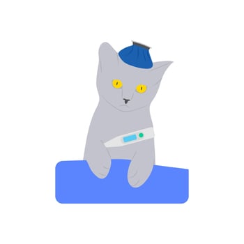 Sick Kitten Flat Illustration vector