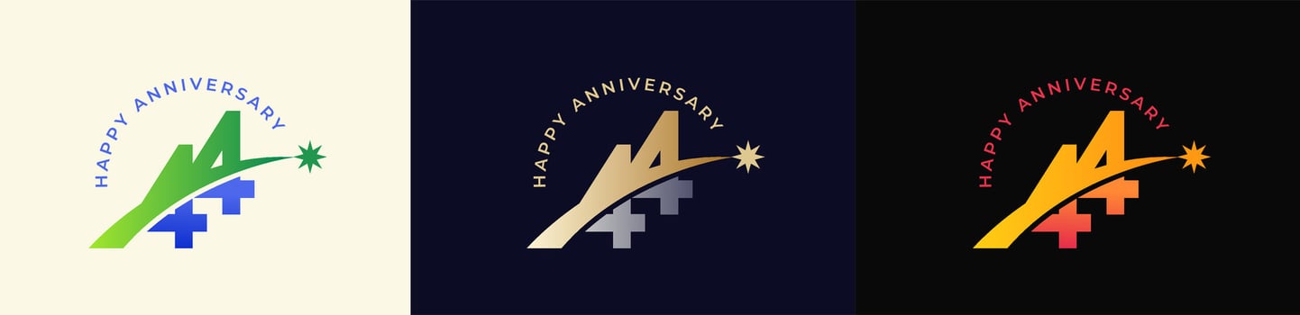 Logo Anniversary with Rising star 44th, 44th Happy Anniversary with Colorful Gradient, Luxury Gold and Silver. vector